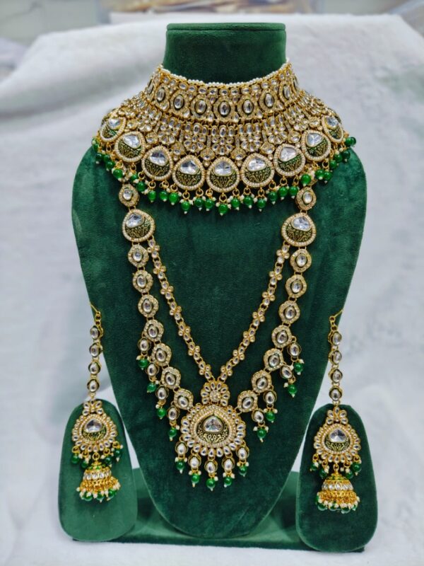 Exquisite Green Kundan Polki Bridal Set  with Choker Earrings