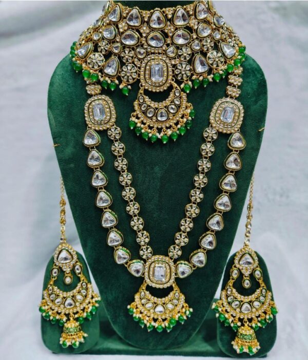 Exquisite Green Kundan Polki Bridal Set  with Choker Earrings