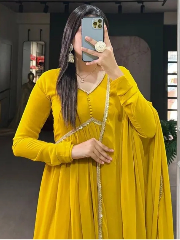 color (Yellow) Fabric Georgette