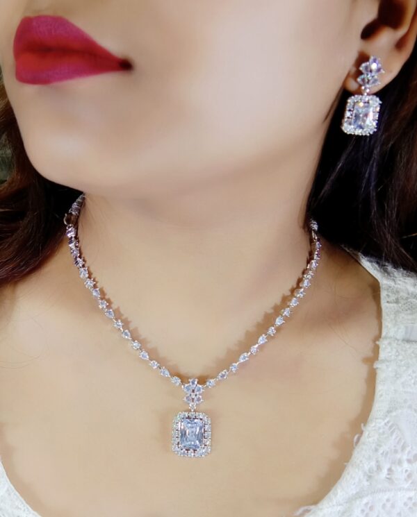 Women Silver-Plated American Diamond-Studded  Necklace & Earrings Set